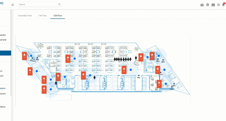 Our Headcount Monitoring System provides real-time tracking and attendance of 3,000 employees and 1,000 visitors across 76 floors, offering live movement visibility, emergency and fall alerts, evacuation drill status etc